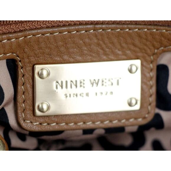 Nine West BROWN GENUINE LEATHER FLAP LOGO SHOULDER BAG HANDBAG HOBO PURSE - Picture 16 of 16